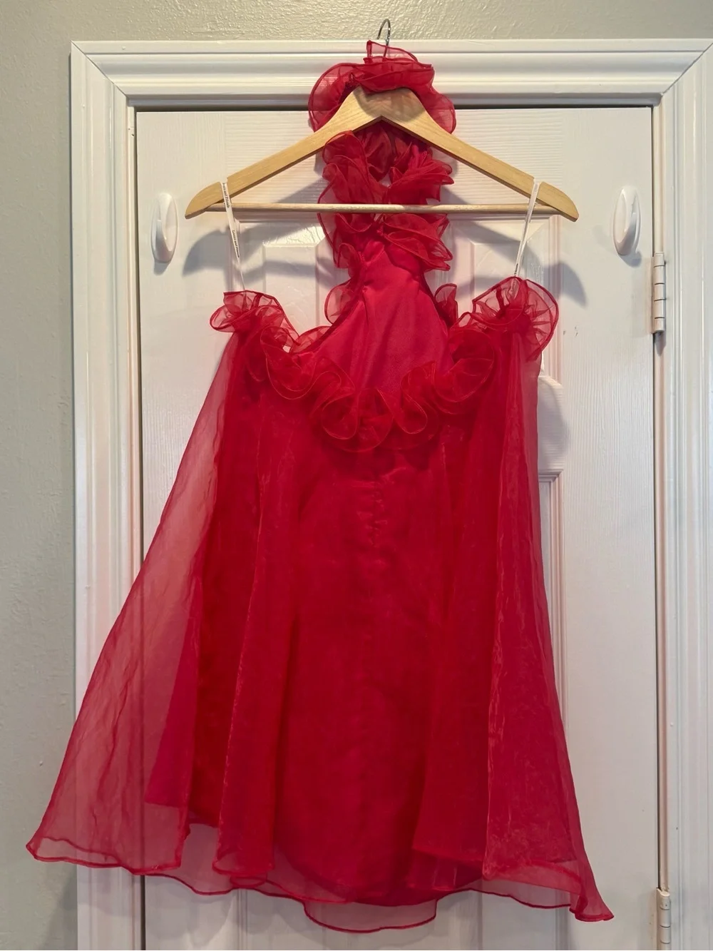 Lovers + Friends Capri Mini Dress Size S Hot Pink Halter Babydoll Organza Party